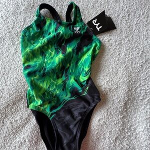 TYR Girls Black and Green Maxfit Swimwear - Size 24 youth